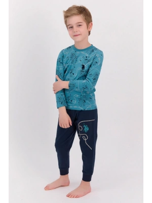 Koyu Petrol Erkek Çocuk Ribanalı Pijama Takımı