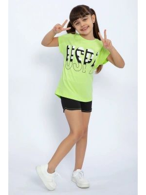 Lime Yeşili Kız Çocuk Şort Takım
