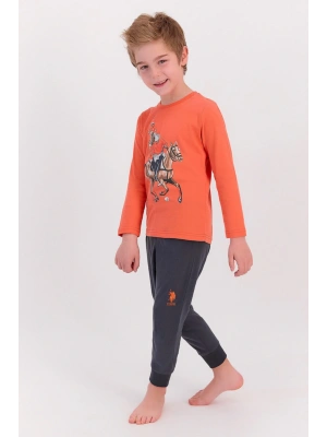 Turuncu Erkek Çocuk Ribanalı Pijama Takımı