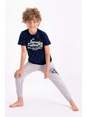 Summer Festival Lacivert Genç Erkek Kısa Kol Pijama Takımı