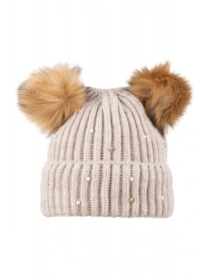 Çift Ponponlu Taşlı Bere Kahve