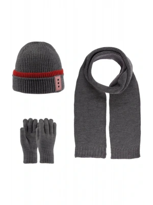 Garson Erkek Çocuk Atkı Bere Eldiven Seti K22180-11 Gri
