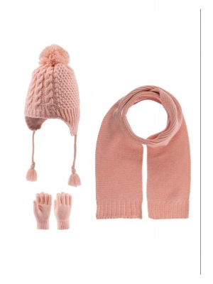 4-8 Yaş Kız Çocuk Atkı Bere Eldiven 1-4 Yaş 3lü Takim Pembe