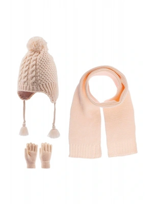 4-8 Yaş Kız Çocuk Atkı Bere Eldiven 1-4 Yaş 3lü Takim Pudra