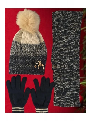 Kız Çocuk Triko Atkı Bere Eldiven Seti