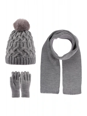 Garson Kız Çocuk Atkı Bere Eldiven Seti K22180-03 Gri
