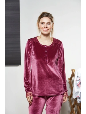 Kadın Pembe Kadife Uzun Kol Pijama Takım 21190
