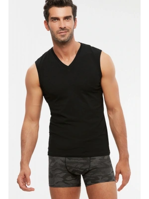 Erkek Siyah Penye Likralı V Yaka Kolsuz Francesco Atlet 2li