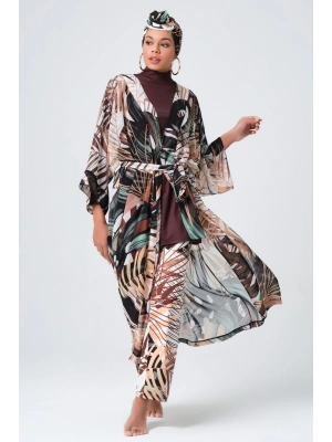 Amazon Kemerli Kaftan - Kimono - Pareo - Tesettür Pareosu Krep Kumaş - Üzeri