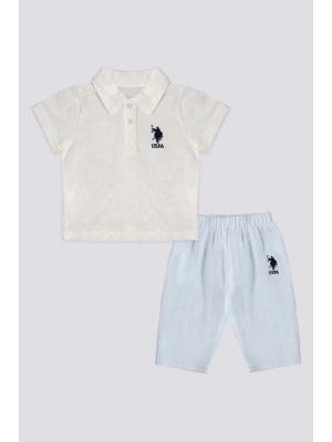 Erkek Bebek 2 Lı Kısa Kol T-shırt Takım - Krem Mavi