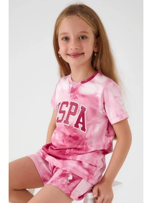 U.s. Polo Assn Pink Font Detail Açık Beyazkız Çocuk Şort Takım