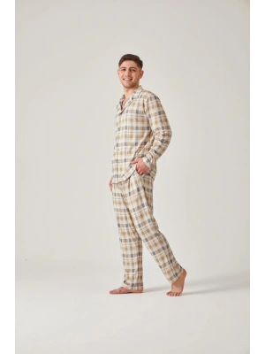 Yeşil Ekose Önden Düğmeli Modal Pamuk Erkek Pijama Takımı