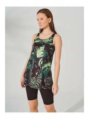 Desenli Askılı Yarı Kapalı Mayo