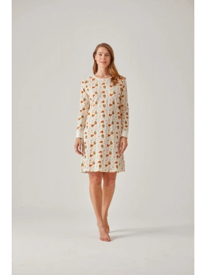 Ayıcık Desen Modal Pamuk Kadın Gecelik