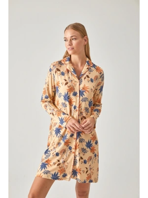 KAYISI RENGİ ÇİÇEK DESEN GÖMLEK GECELİK