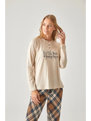 SİYAH TURUNCU BASKILI TİŞÖRT & SİYAH TURUNCU EKOSE PİJAMA TAKIMI