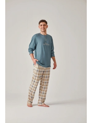Yeşil Baskılı Tişört & Yeşil Ekose Modal Pamuk Erkek Pijama Takımı