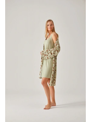 Fıstık Yeşil Çiçekli Viskon Kadın Sabahlık