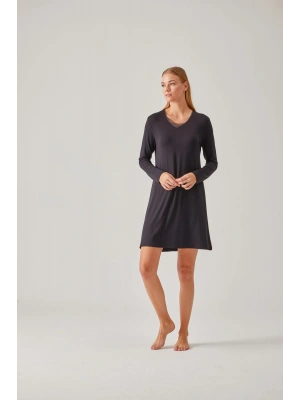 Siyah V Yaka Saten Biyeli Viskon Kadın Gecelik