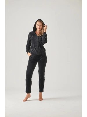 SİYAH ÖNDEN FERMUARLI KAPŞONLU KADİFE EŞOFMAN TAKIMI