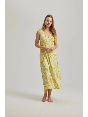 Sarı Güneş Desen Uzun Gecelik