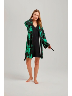 Siyah Çizgili Desen Viskon Kadın Sabahlık