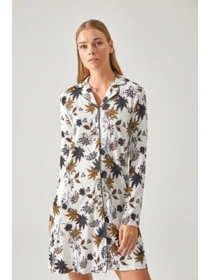 SİYAH CEVİZ YEŞİL ÇİÇEK DESEN GÖMLEK GECELİK