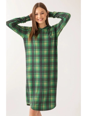 Yeşil Renk Ekose Kapşonlu Kadın Gecelik