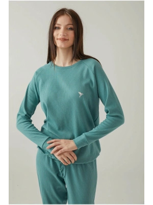 Yeşil Fitlli Belden Bağlamalı Pijama Takımı