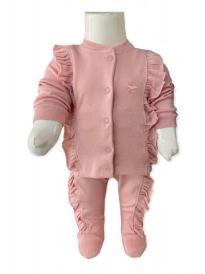 Kız Bebek Pudra Renk 2 Li Penye Ayaklı Takım
