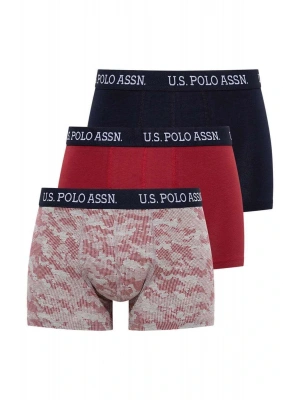 U.S. Polo Assn. Erkek Lacivert - Baskılı - Bordo 3 Lü Boxer