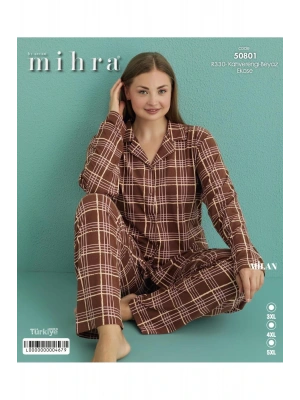 Kadın Kahverengi Milan Önden Düğmeli Ekose Pijama Takımı