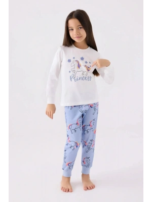 Kız Çocuk Beyaz Uzun Kol Pijama Takım