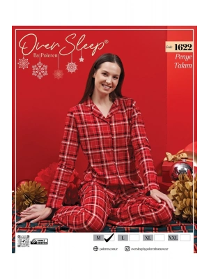OVER SLEEP 1622  POLEREN KIRMIZI PİJAMA TAKIM
