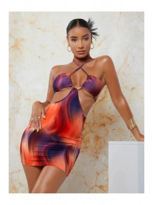 KADIN TURUNCU FANTAZİ MİNİ ELBİSE-8483