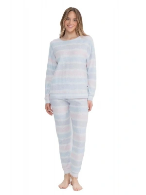 U.s Polo Assn. 17095 Kadın Delikli Polar Waffle Baskılı Uzun Kollu Paçası Lastikli Rahat Ev Giyim-B