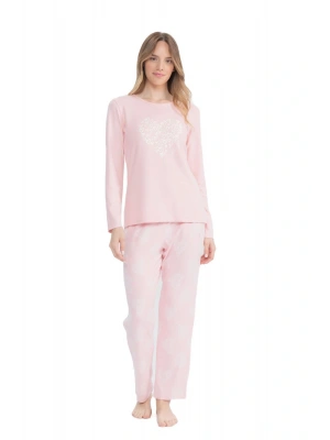 U.S. Polo Assn. 17108 Kadın Pembe Uzun Kollu Yuvarlak Yaka Pijama Takım