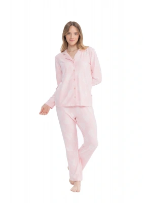 U.S. Polo Assn. 17109 Kadın Pembe Uzun Kollu Boydan Patlı Pijama Takım