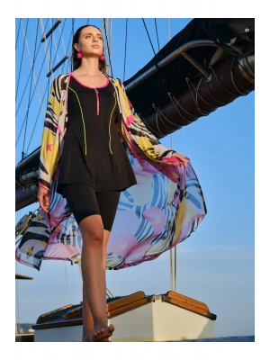 Hızlı Kuruyan Renkli Biye Süslemeli Askılı Yarı Kapalı Mayo Siyah - 24904-25