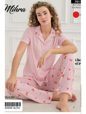 Önden Düğmeli Kısa Kol Kadın Pijama 70110