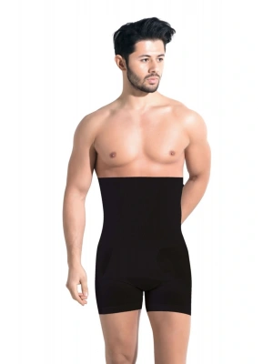 Erkek Toparlayıcı Dikişsiz Yüksek Bel Göbek Saklayan Duble Korse Siyah 6013