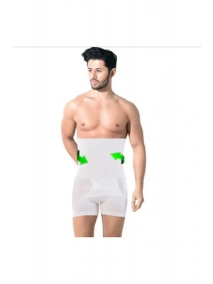 Erkek Toparlayıcı Dikişsiz Yüksek Bel Boxer Korse ( Beyaz Renk)