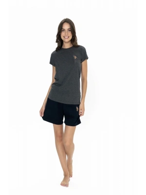 20000 Kadın Antrasıt Melanj Kısa Kollu Yuvarlak Yaka Şort Takım