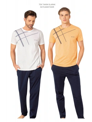 Lisanslı Erkek %100 Pamuklu Bisiklet Yaka Kısa Kollu  ve Cepli Yazlık Pijama Takımı
