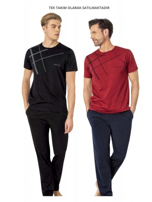 Lisanslı Erkek %100 Pamuklu Bisiklet Yaka Kısa Kollu  ve Cepli Yazlık Pijama Takımı