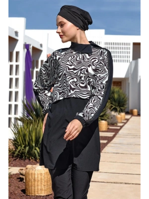 Kadın Zebri Uzun Kollu Tam Kapalı Tesettür Mayo 1224