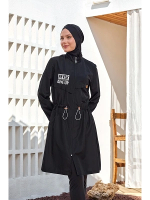 Ever Uzun Kollu Neon Detaylı Fermuarlı Tam Tesettür Mayo 1402-25 Siyah
