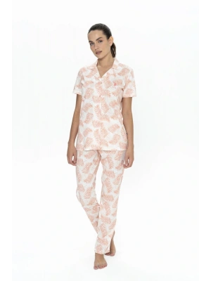 U.S. Polo Assn. 20087 Kadın Somon Kısa Kollu Boydan Patlı Pijama Takımı