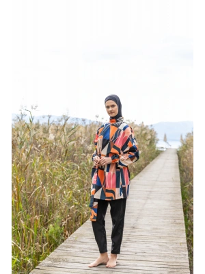 Desenli Oversize Tesettür Mayo