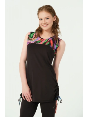 Petrina Eteği Toplamalı Sıfır Kol Yarı Kapalı Mayo